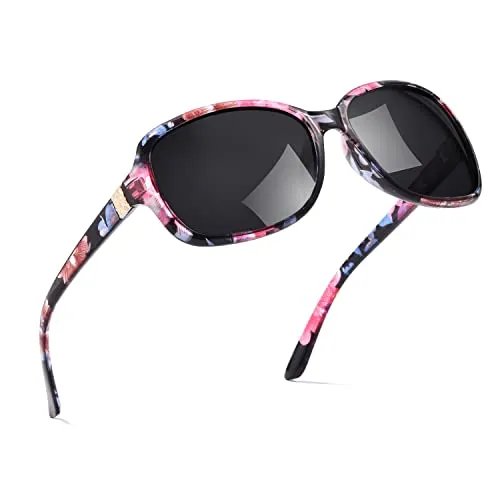 SIPHEW Polarized Sunglasses Womens, Classic Square Sun Glasses for women with UV Protection Havana Frame Wrap Shades