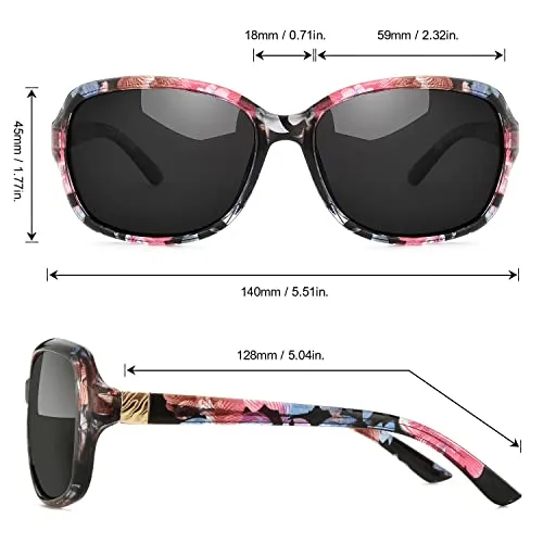 SIPHEW Polarized Sunglasses Womens, Classic Square Sun Glasses for women with UV Protection Havana Frame Wrap Shades
