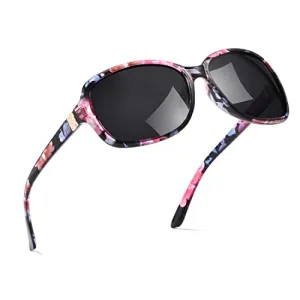 SIPHEW Polarized Sunglasses Womens, Classic Square Sun Glasses for women with UV Protection Havana Frame Wrap Shades