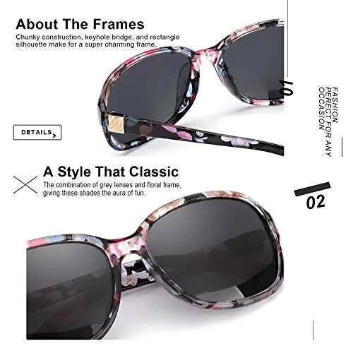SIPHEW Polarized Sunglasses Womens, Classic Square Sun Glasses for women with UV Protection Havana Frame Wrap Shades