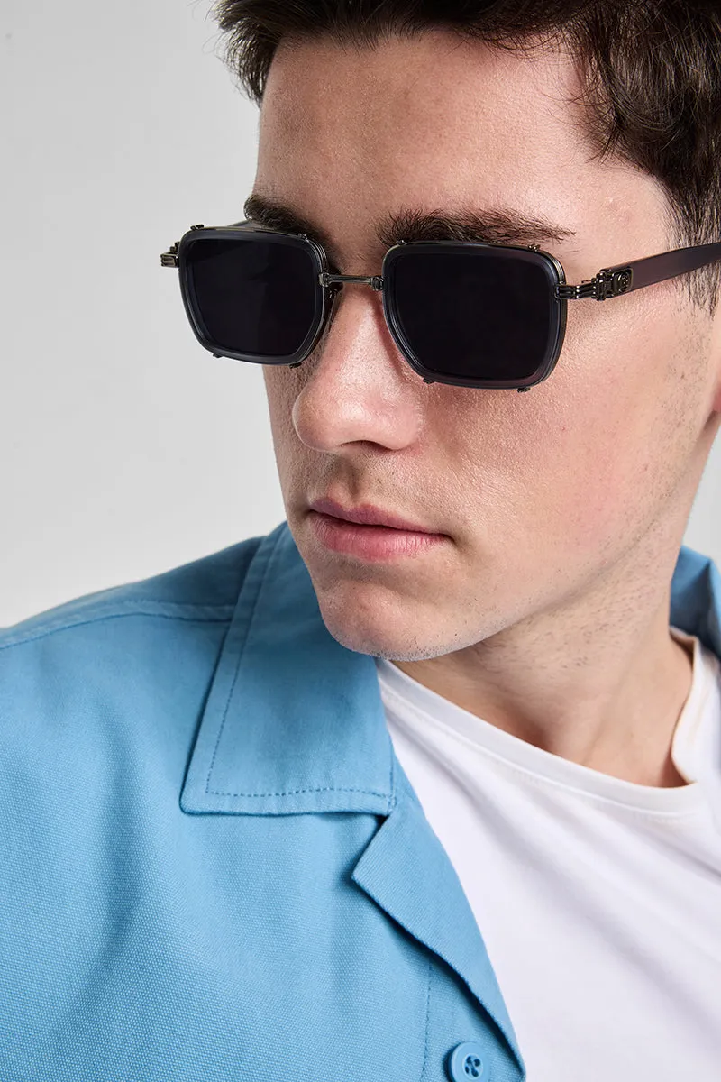 Sleek Rectangle Grey Sunglasses