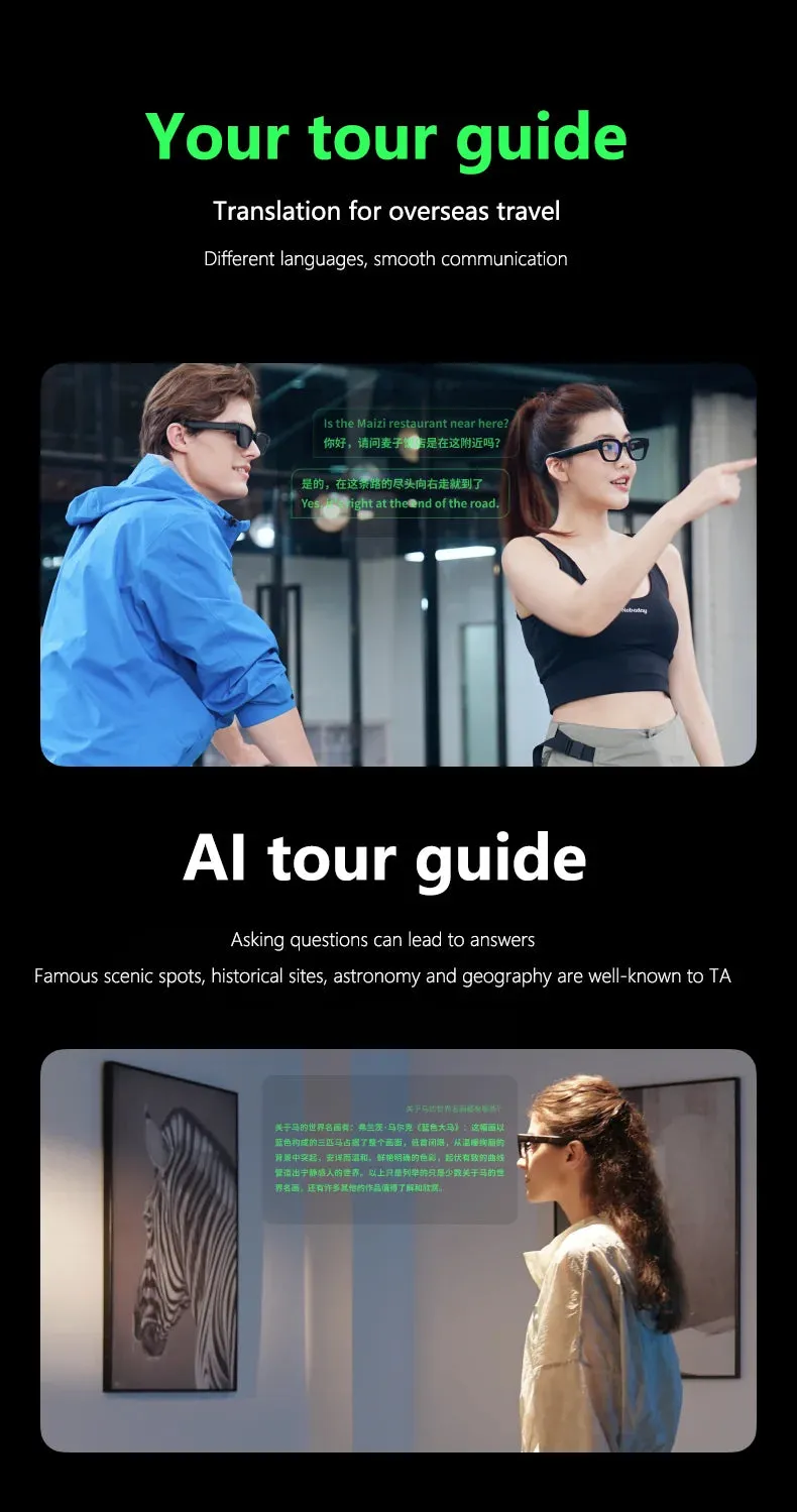 Smart  Glasses Real Wireless Portable AI Assistant Glasses Translator Glasses for Office Speech
