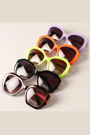 Solid Color Hexagon Shape Frame Sunglasses