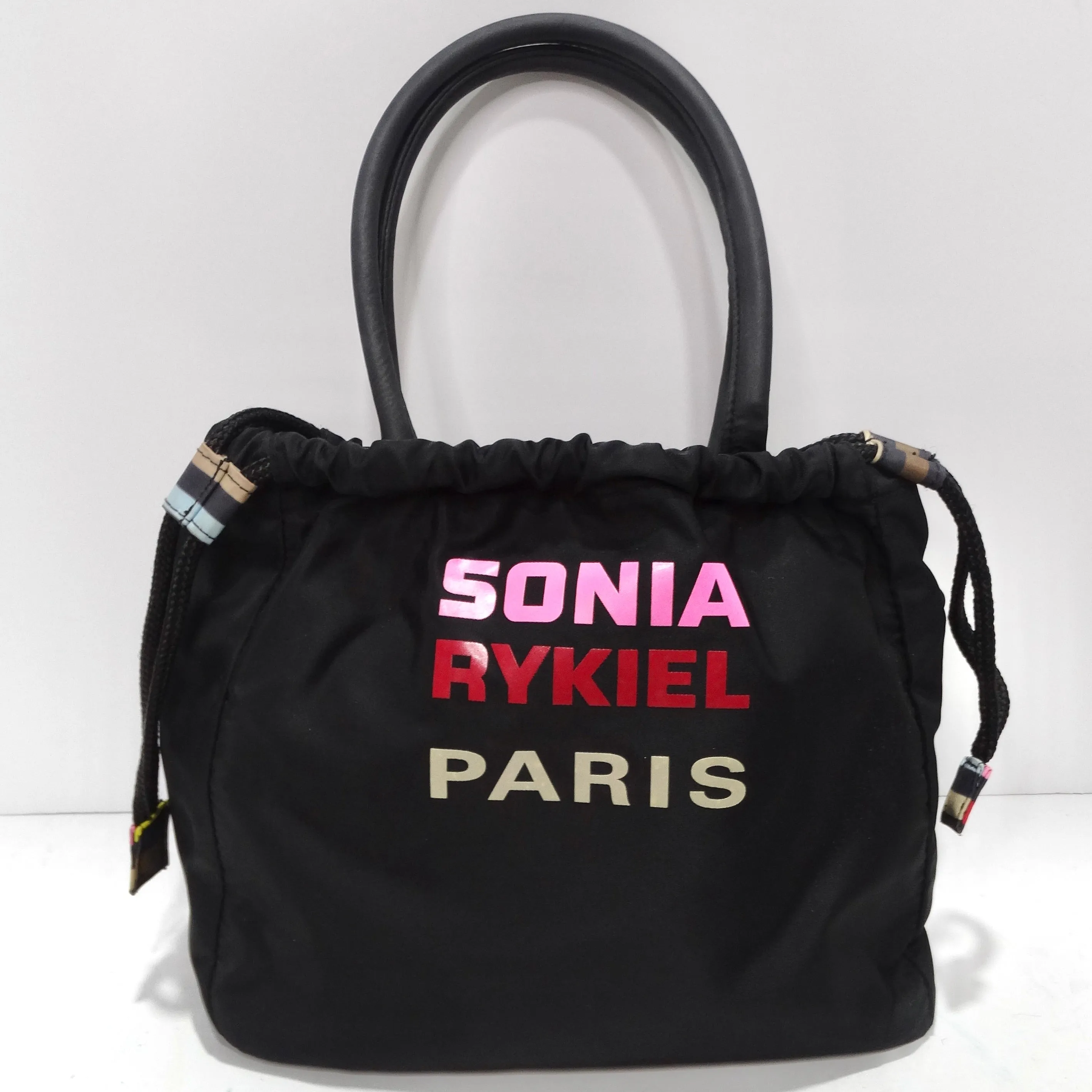 Sonia Rykiel 1980s Black Nylon Drawstring Bag