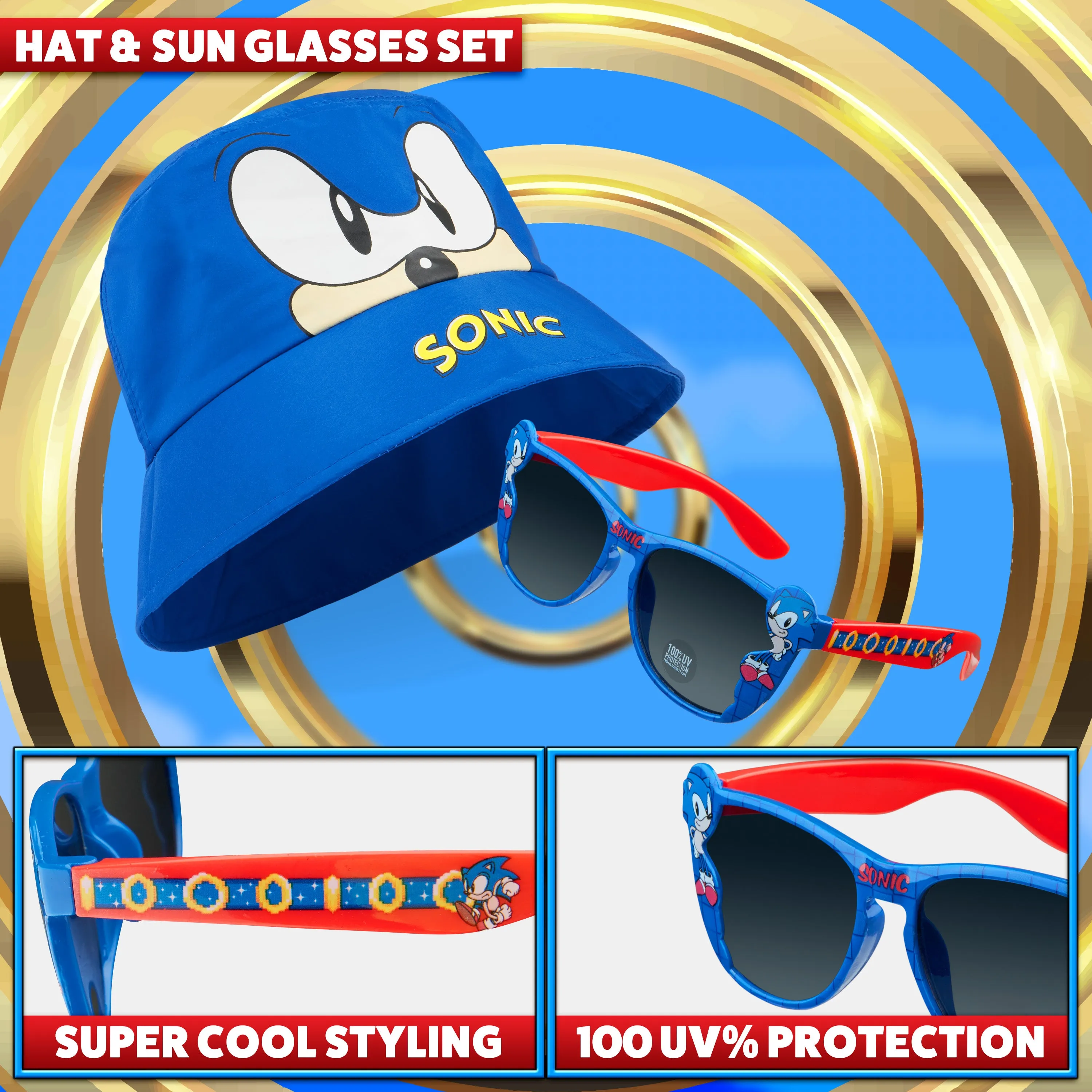 Sonic The Hedgehog Bucket Hat and Kids Sunglasses