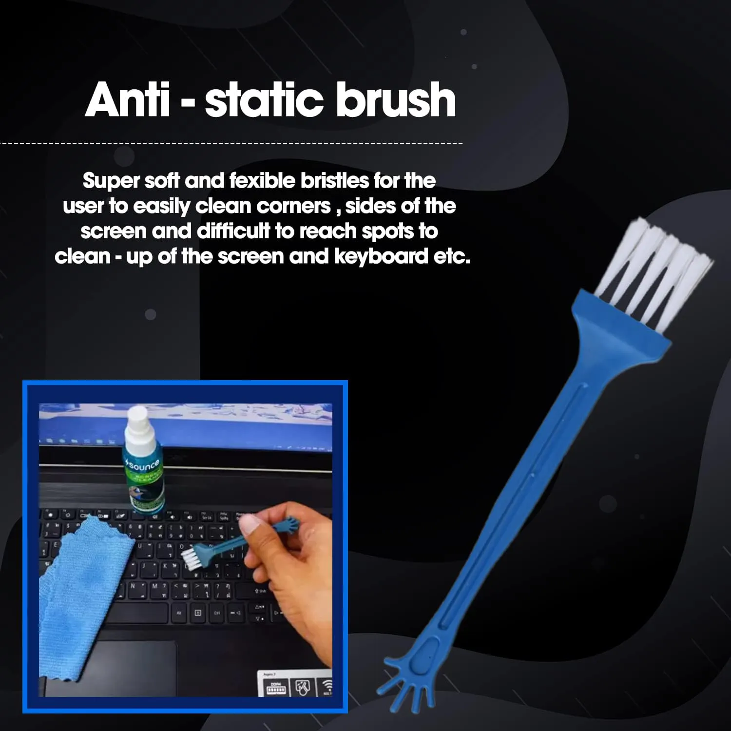 Sounce 3 in 1 Cleaning Kit Set for Screen PC, Laptops, Monitors, Mobiles, LCD, LED, TV/Professional Quality/Prevents Static Electricity, 100ml with Micro Fiber Cloth and Brush