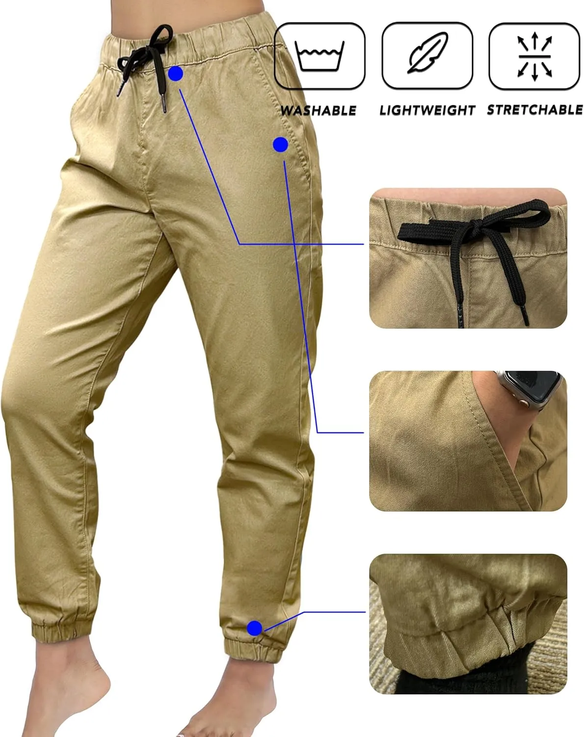Southpole Women's Casual Comfy Twill Jogger Pants, Stretchable