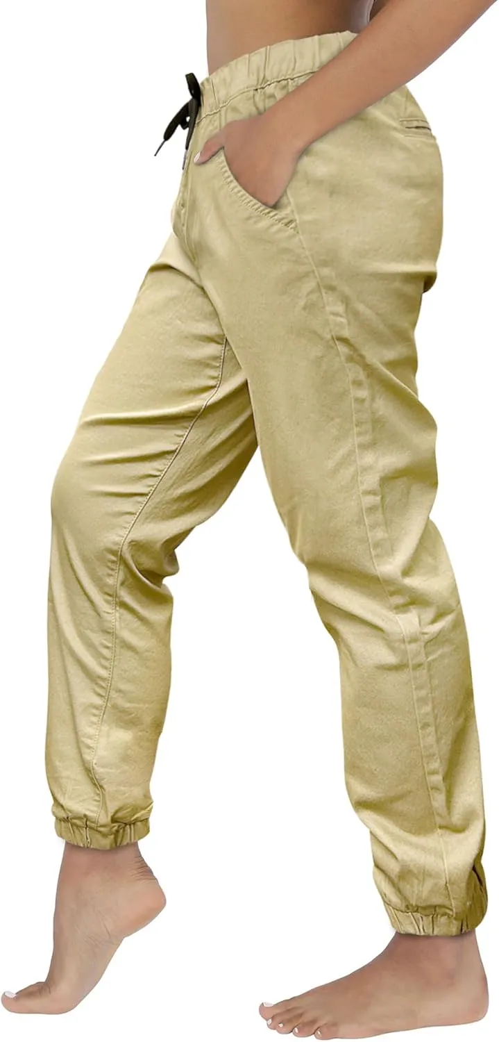 Southpole Women's Casual Comfy Twill Jogger Pants, Stretchable