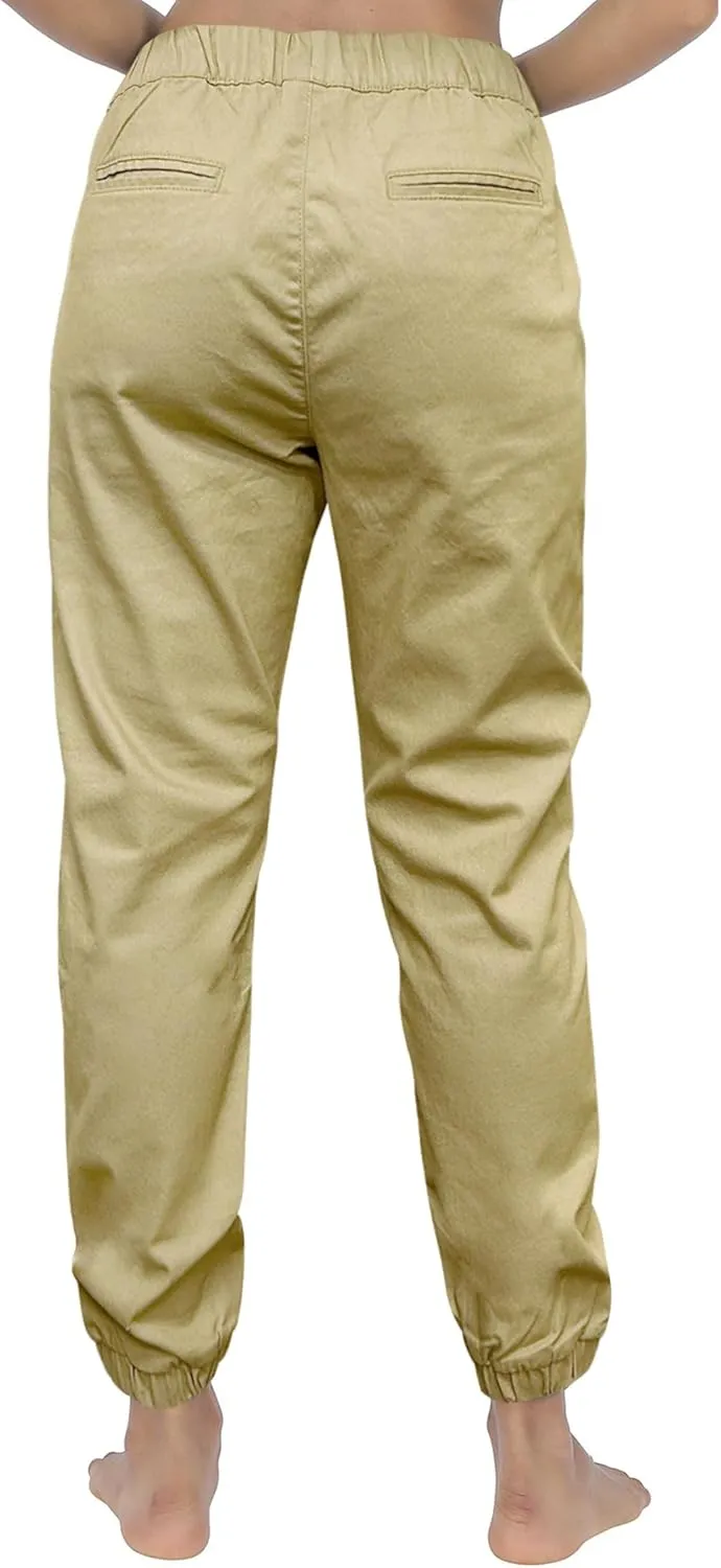 Southpole Women's Casual Comfy Twill Jogger Pants, Stretchable
