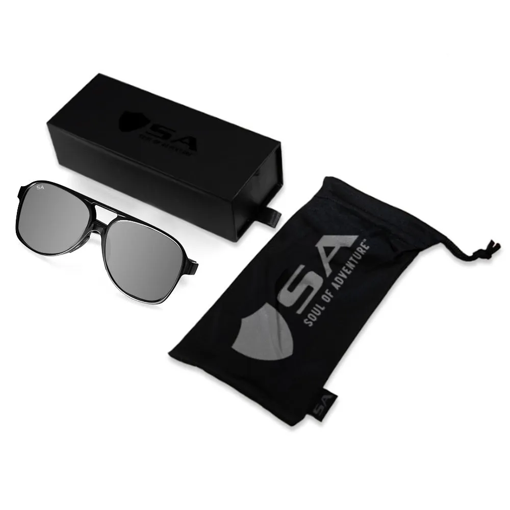 Sport Aviator Sunglasses | Matte Black | Silver Mirror