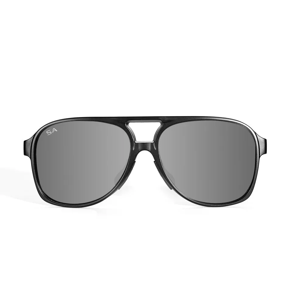 Sport Aviator Sunglasses | Matte Black | Silver Mirror