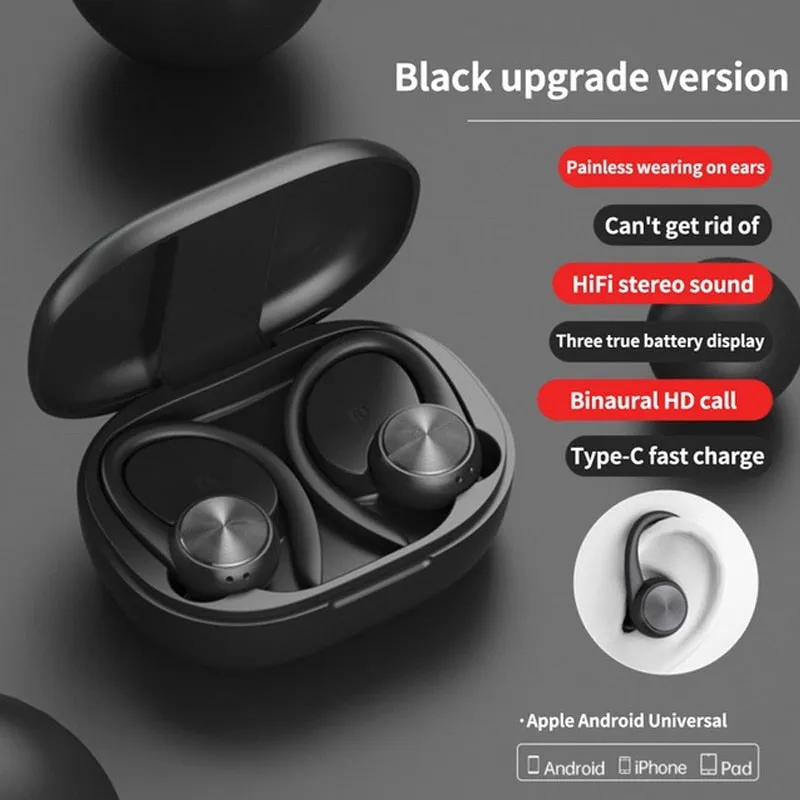 Sports TWS Bluetooth HiFi Stereo Music, Waterproof, Gaming Ear Hook Earbuds