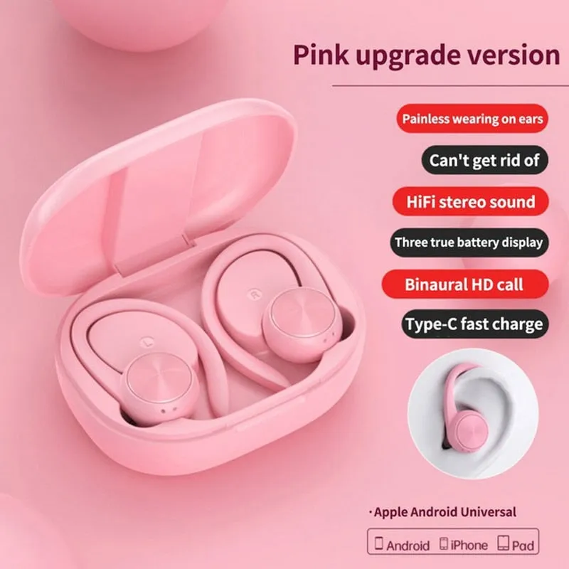 Sports TWS Bluetooth HiFi Stereo Music, Waterproof, Gaming Ear Hook Earbuds