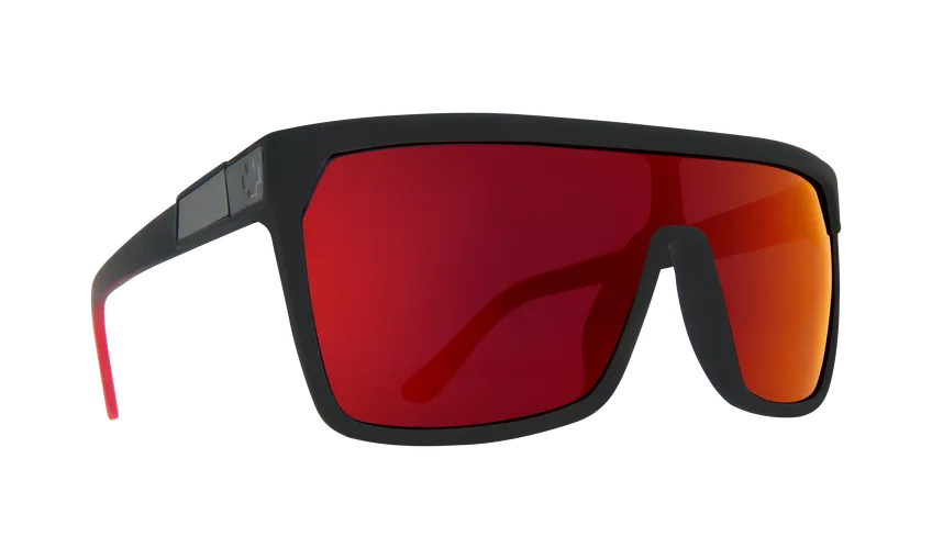 SPY Flynn Soft Matte Black Red Fade - Happy Grey Green With Red Light Spectra Mirror Sunglasses