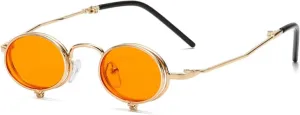 Steampunk Men Small Metal Frame Punk Round Sunglasses for Women Retro Uv400