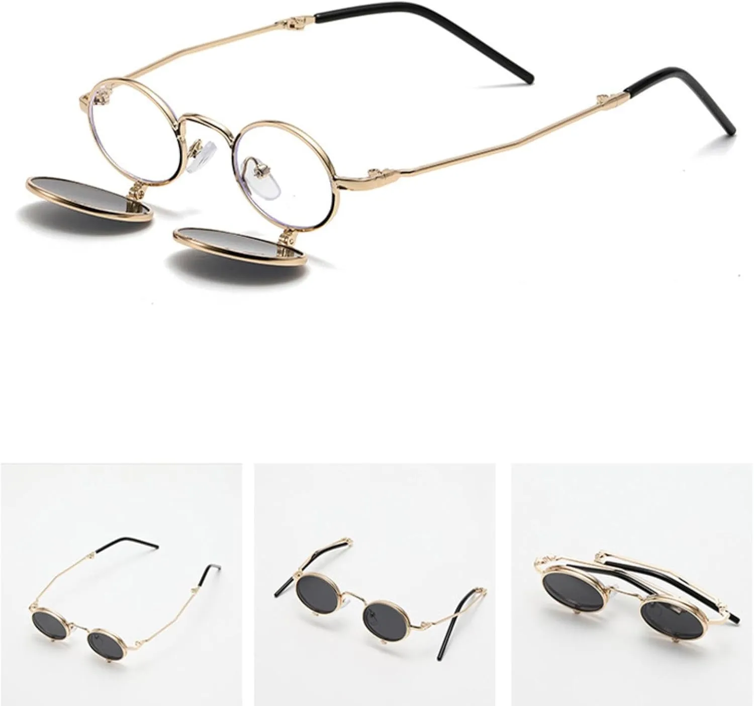 Steampunk Men Small Metal Frame Punk Round Sunglasses for Women Retro Uv400