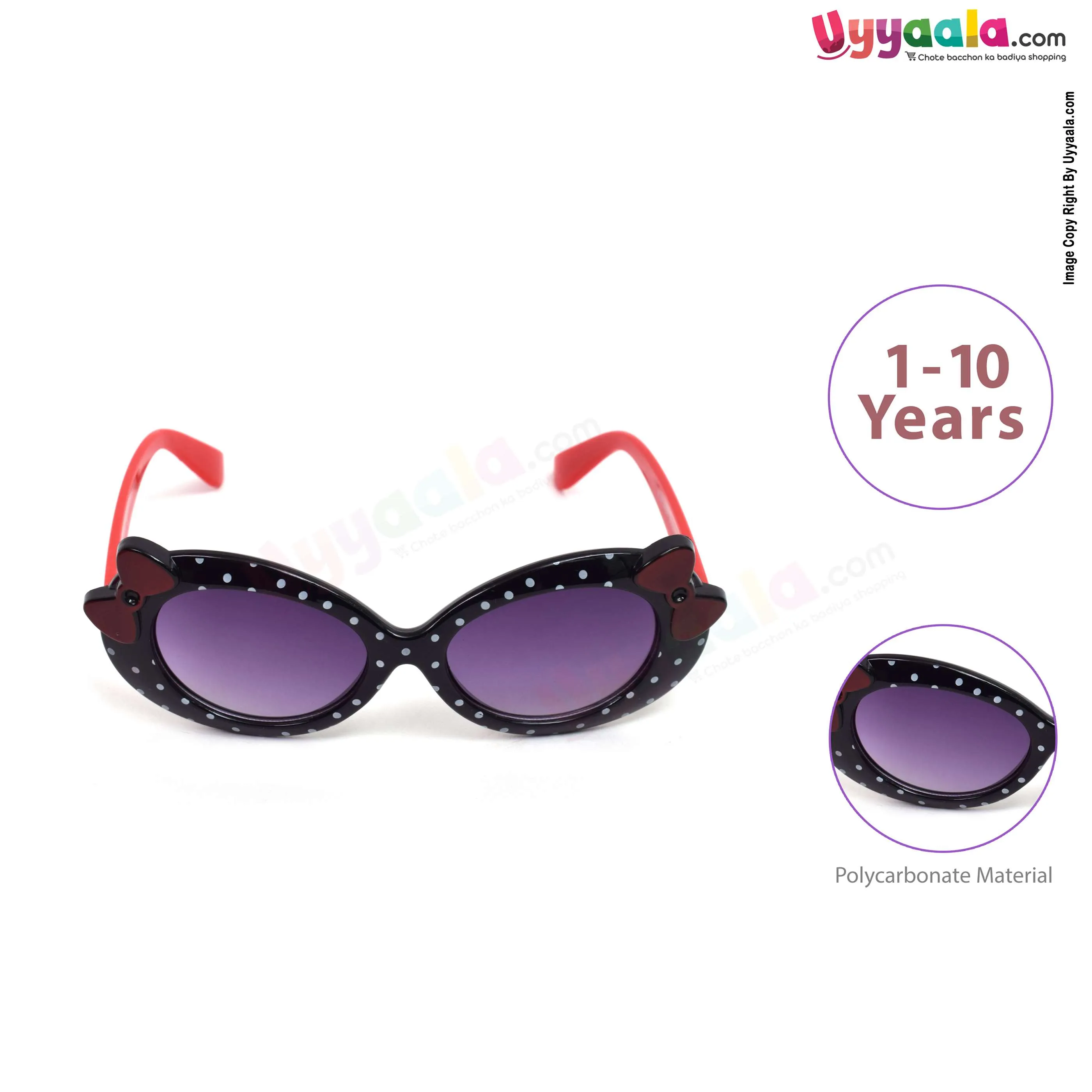 Stylish cat eye shaped tinted sunglasses for kids - black & red, 1 - 10 years