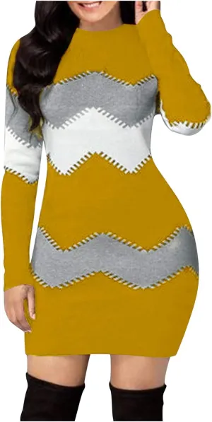 Sweater Dress Midi Turtleneck Home Lady Stretchable Elasticity Sweater Stretchable Elasticity