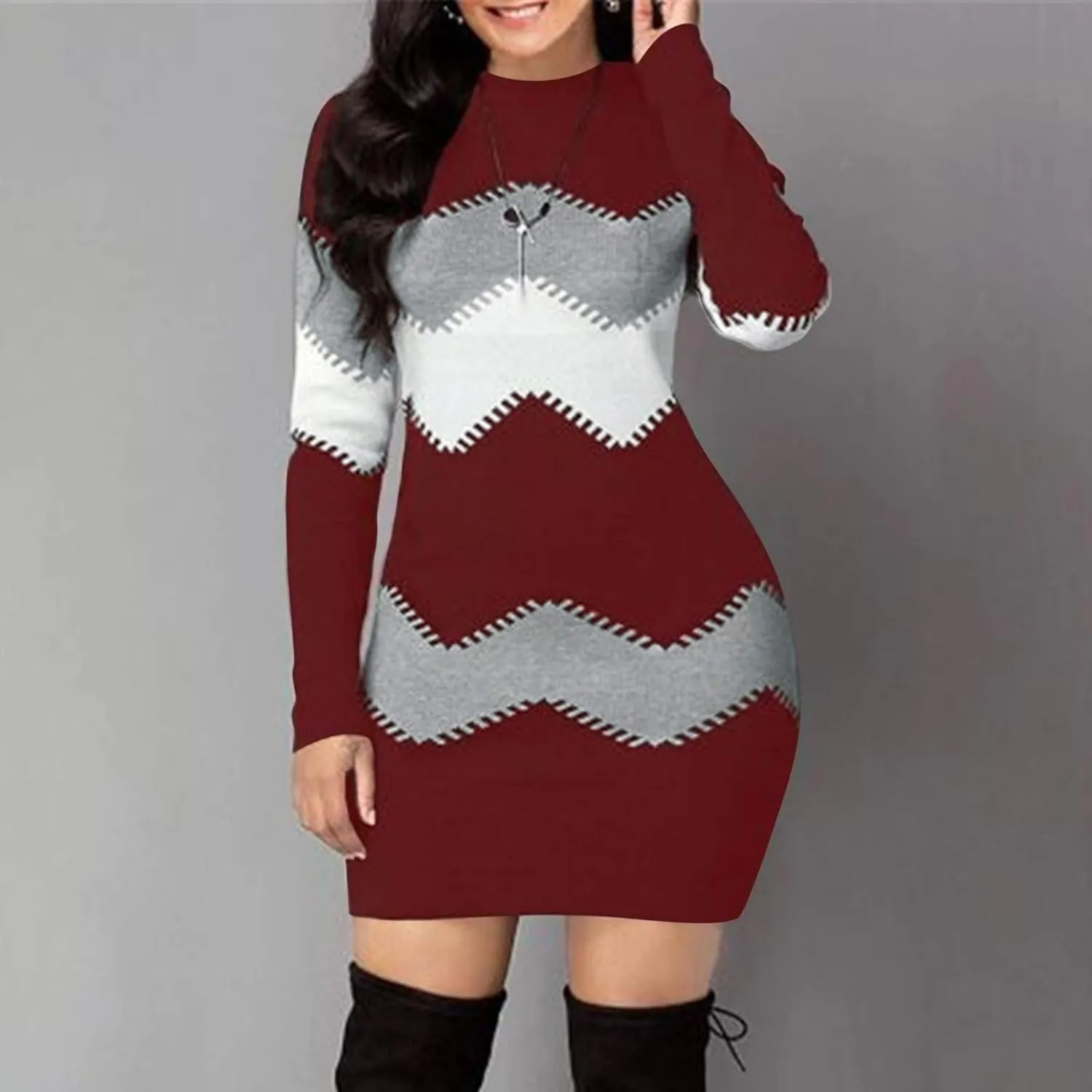 Sweater Dress Midi Turtleneck Home Lady Stretchable Elasticity Sweater Stretchable Elasticity