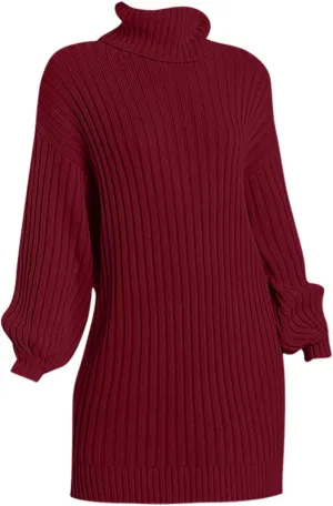 Sweater Dress Midi Turtleneck Home Lady Stretchable Elasticity Sweater Stretchable Elasticity