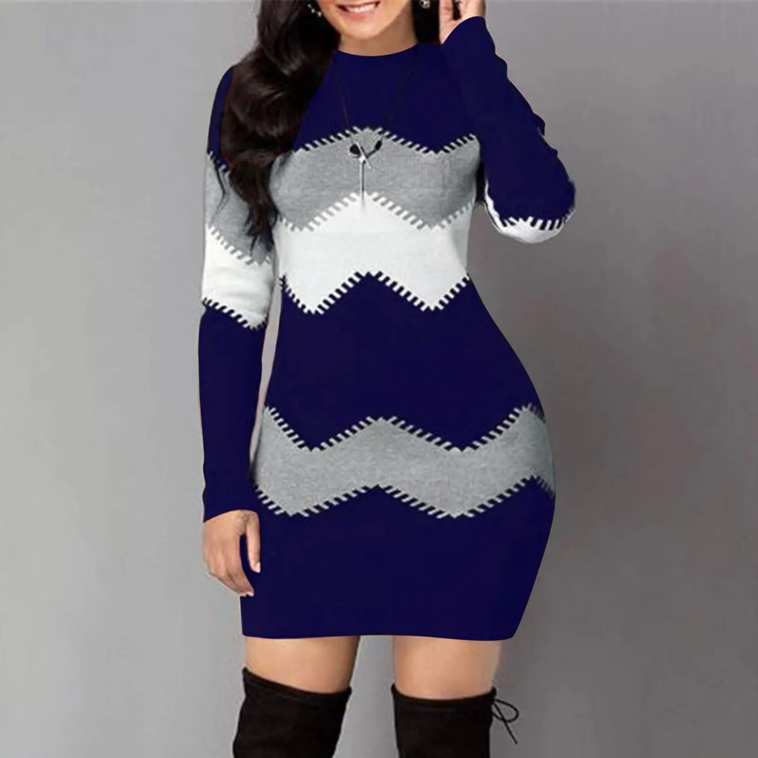 Sweater Dress Midi Turtleneck Home Lady Stretchable Elasticity Sweater Stretchable Elasticity