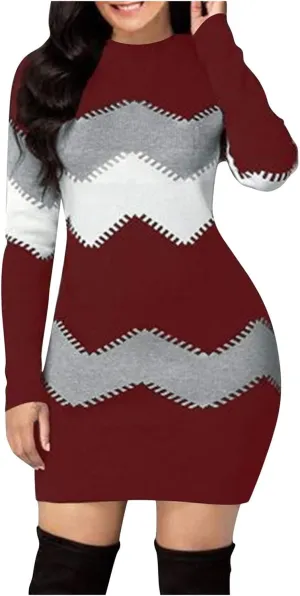 Sweater Dress Midi Turtleneck Home Lady Stretchable Elasticity Sweater Stretchable Elasticity