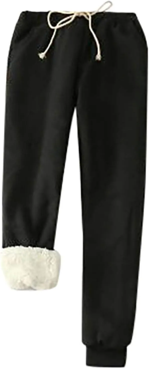 Sweatpants for Women Fleece Lined,Winter Warm Joggers High Waist Athletic Jogger Pants Thicken Outdoor Pants with Pocket