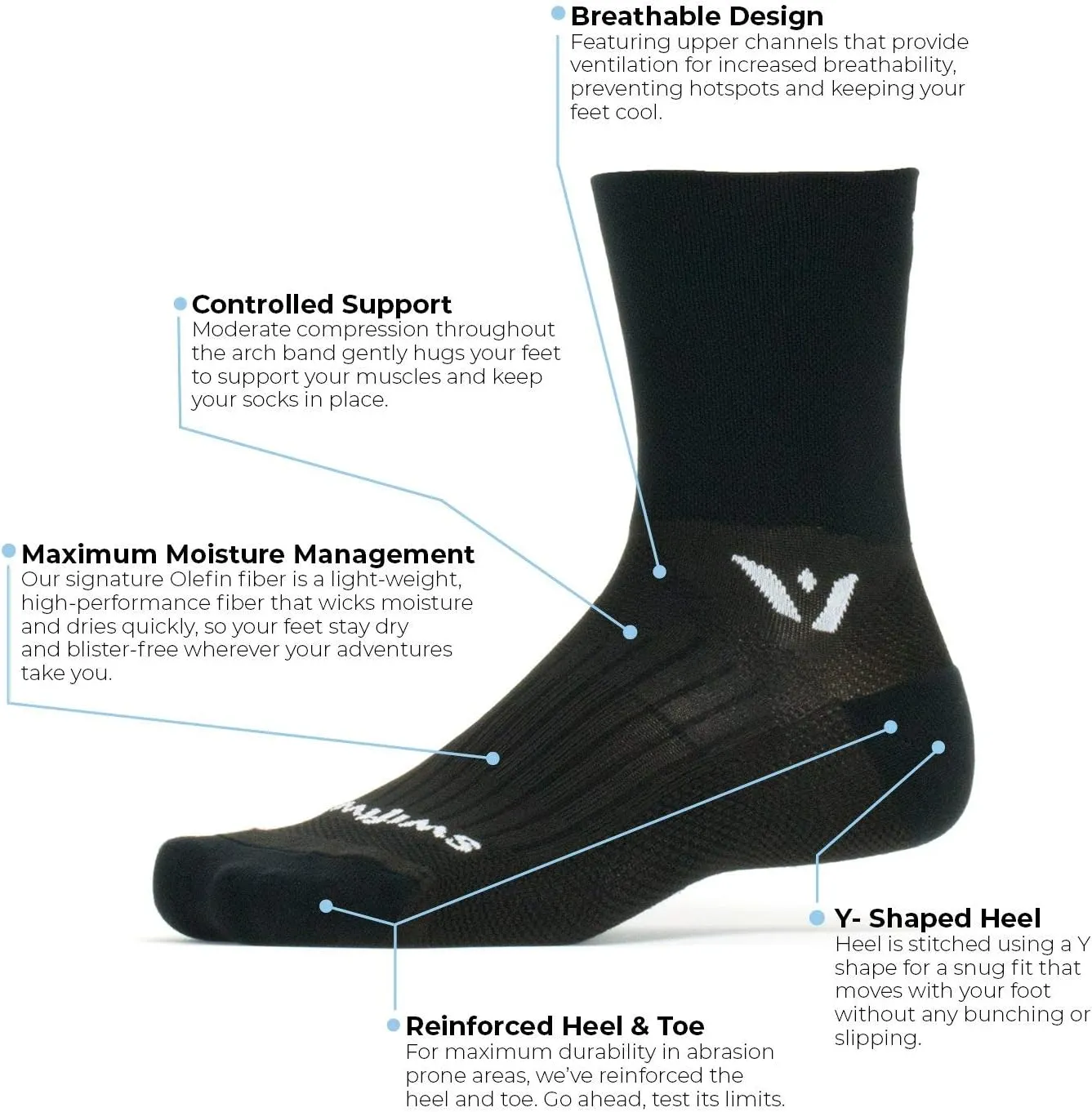 Swiftwick - PERFORMANCE FOUR (3 Pairs) Trail Running & Cycling Socks, Max Durability