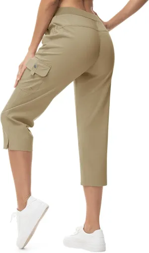 TBMPOY Women's Capri Pants Lightweight Quick Dry Hiking Cargo Pockets Casual Water Resistant Travel Cropped Cotton