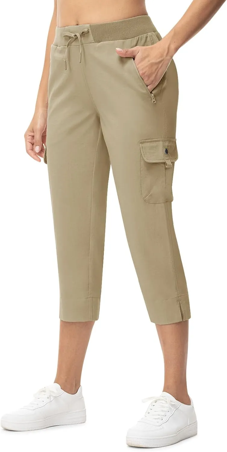 TBMPOY Women's Capri Pants Lightweight Quick Dry Hiking Cargo Pockets Casual Water Resistant Travel Cropped Cotton