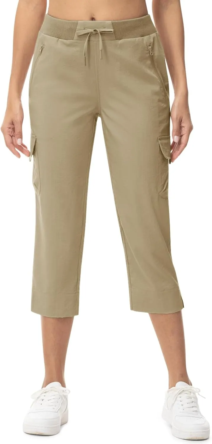 TBMPOY Women's Capri Pants Lightweight Quick Dry Hiking Cargo Pockets Casual Water Resistant Travel Cropped Cotton