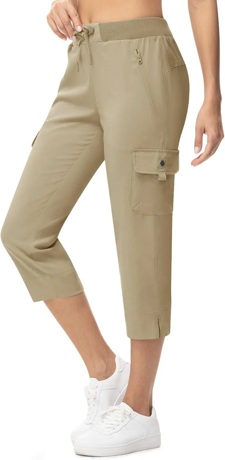 TBMPOY Women's Capri Pants Lightweight Quick Dry Hiking Cargo Pockets Casual Water Resistant Travel Cropped Cotton