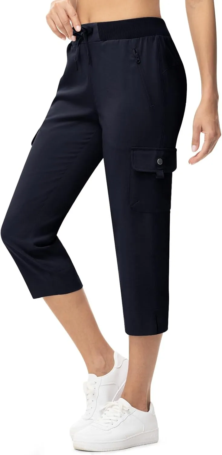 TBMPOY Women's Capri Pants Lightweight Quick Dry Hiking Cargo Pockets Casual Water Resistant Travel Cropped Cotton