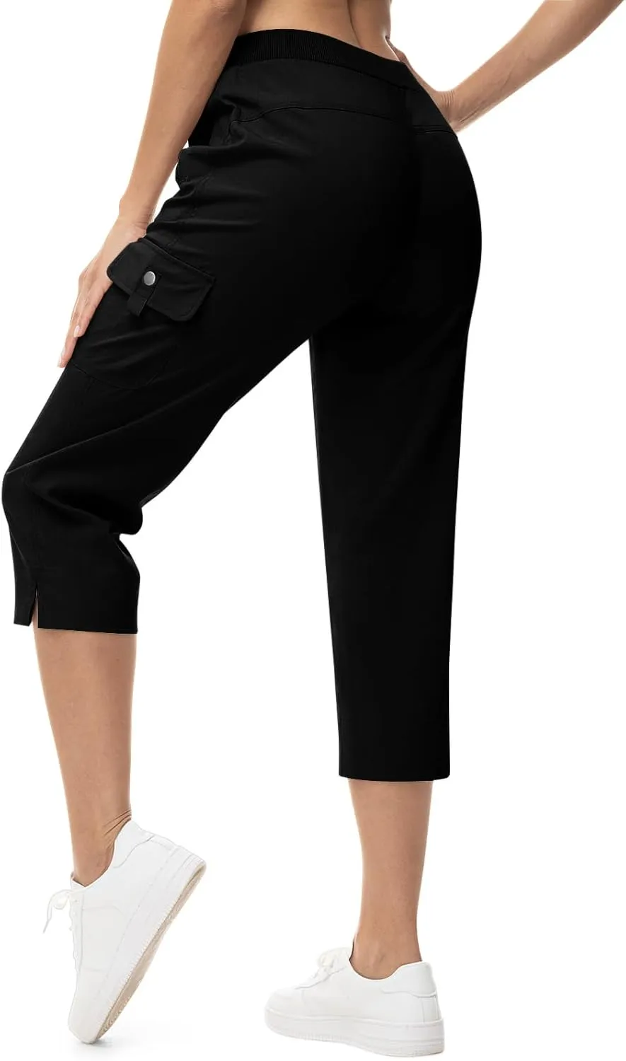 TBMPOY Women's Capri Pants Lightweight Quick Dry Hiking Cargo Pockets Casual Water Resistant Travel Cropped Cotton