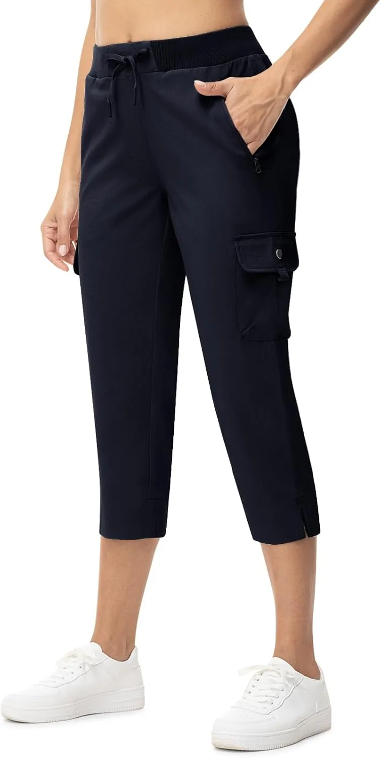TBMPOY Women's Capri Pants Lightweight Quick Dry Hiking Cargo Pockets Casual Water Resistant Travel Cropped Cotton