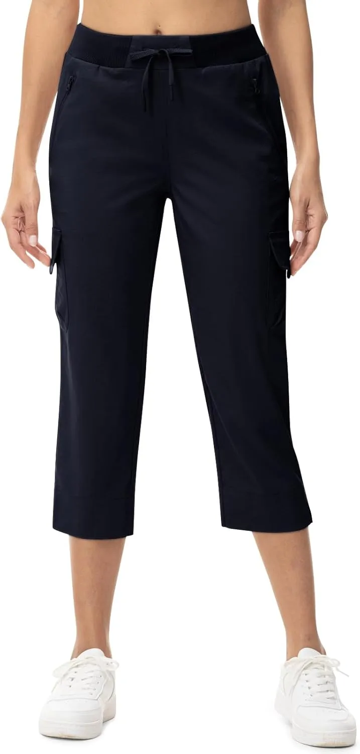 TBMPOY Women's Capri Pants Lightweight Quick Dry Hiking Cargo Pockets Casual Water Resistant Travel Cropped Cotton