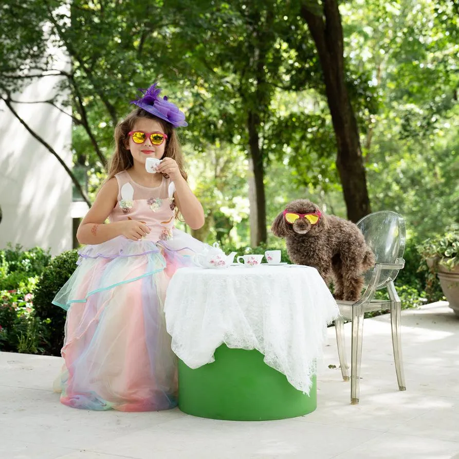 Tea Time with Poodles — Pink Frame Sunglasses For Kids