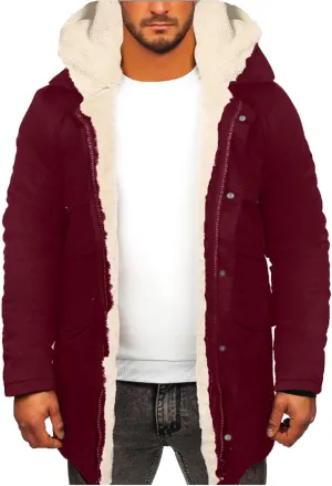 Thatrich Mens Winter Coat Hooded Faux Fur Coat Sherpa Lined Bomber Jacket Warm Zip Up Hoodies Heavyweight Jacket Warm Outwear