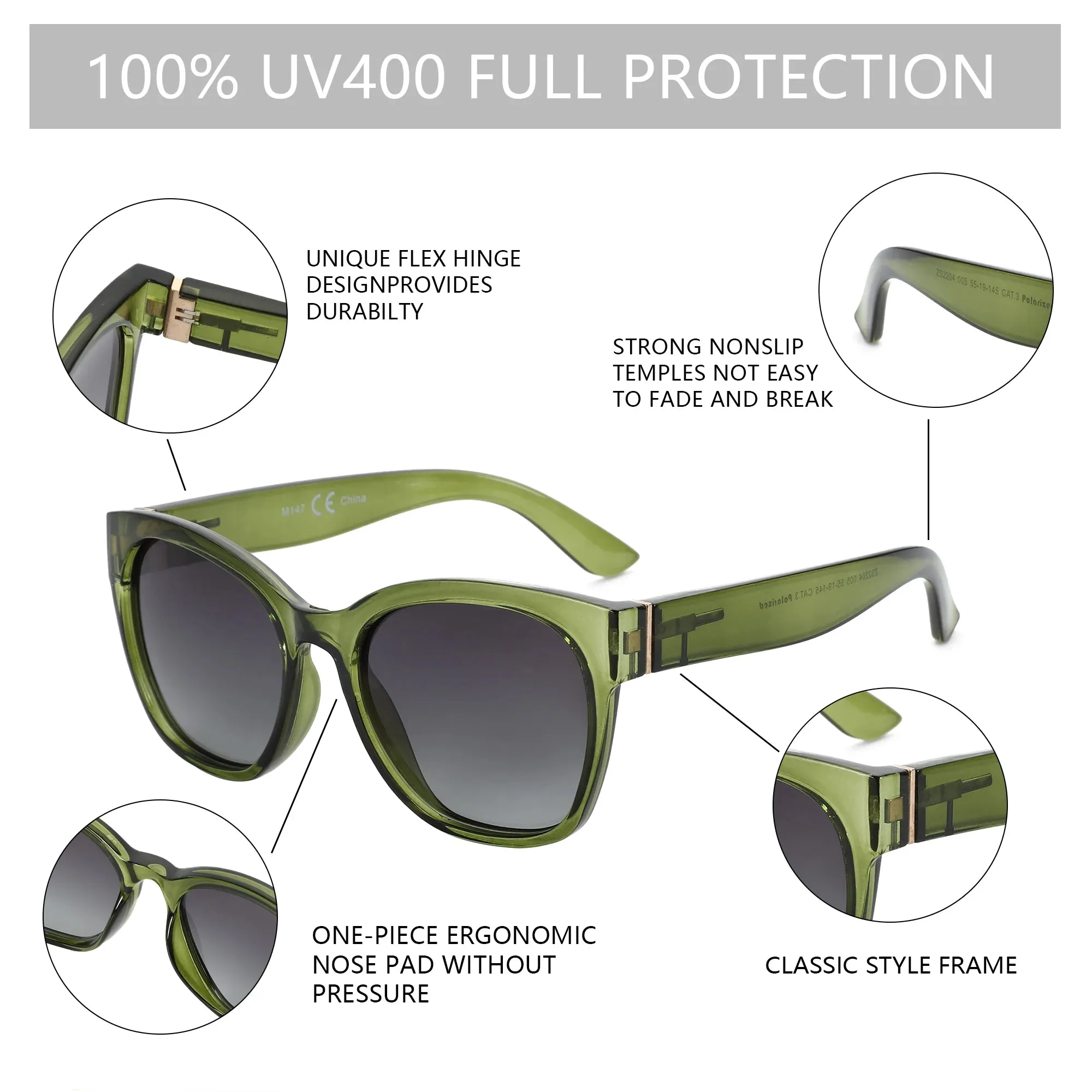 Thick Butterfly Frame Polarized Sunglasses for Women UV400 Protection