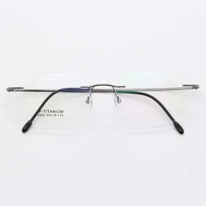 Unisex Rimless Titanium Frame Eyeglasses Customizable Lenses 9002