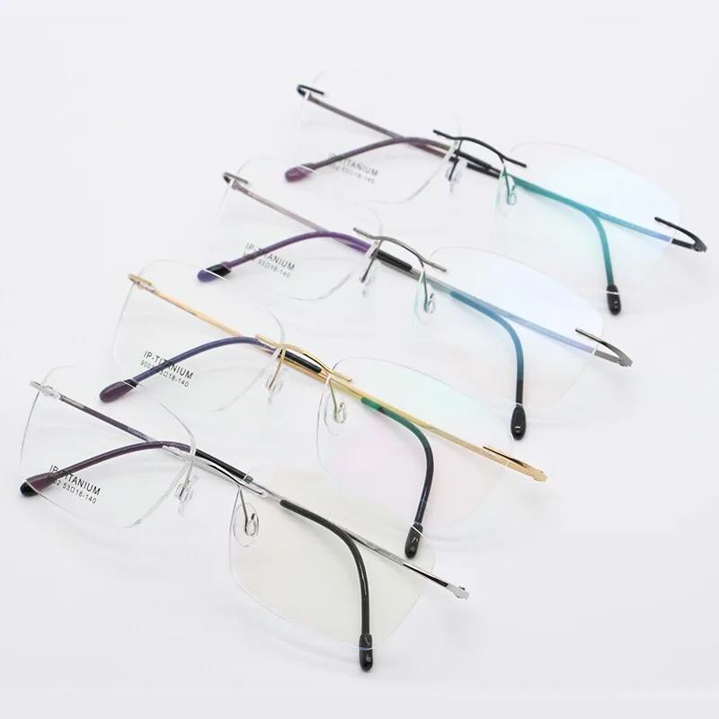 Unisex Rimless Titanium Frame Eyeglasses Customizable Lenses 9002