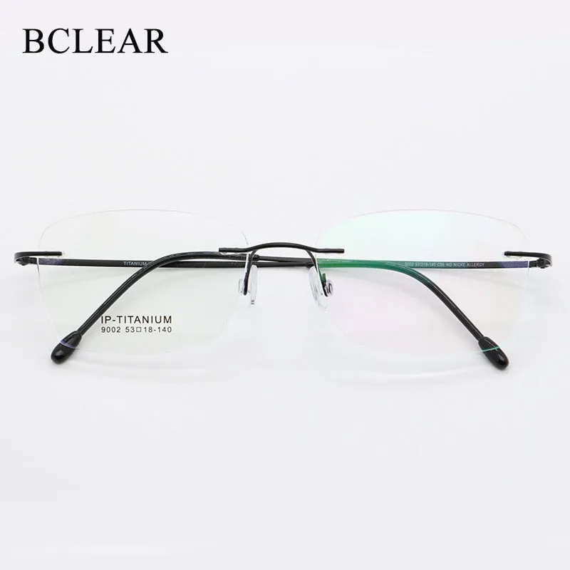 Unisex Rimless Titanium Frame Eyeglasses Customizable Lenses 9002
