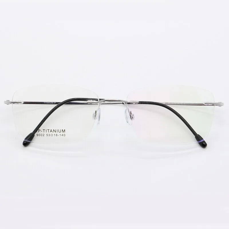 Unisex Rimless Titanium Frame Eyeglasses Customizable Lenses 9002