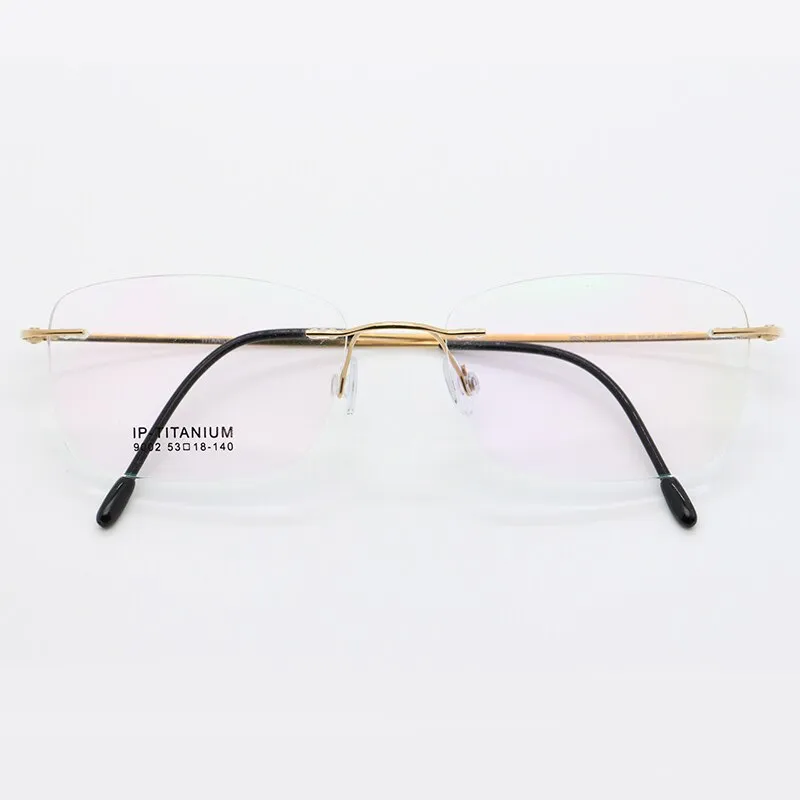 Unisex Rimless Titanium Frame Eyeglasses Customizable Lenses 9002