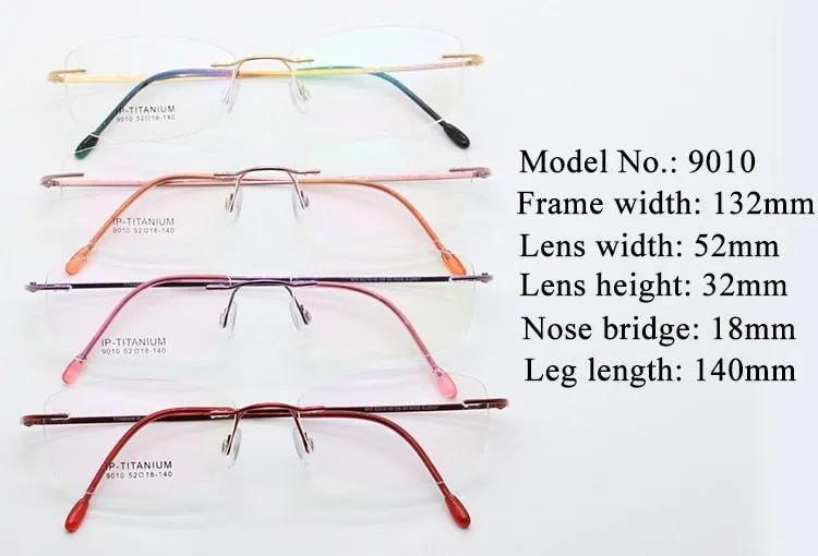 Unisex Rimless Titanium Frame Eyeglasses Customizable Lenses 9010