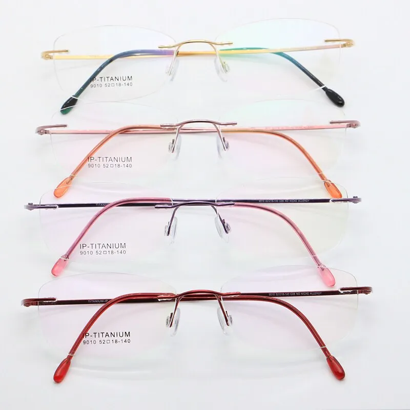 Unisex Rimless Titanium Frame Eyeglasses Customizable Lenses 9010