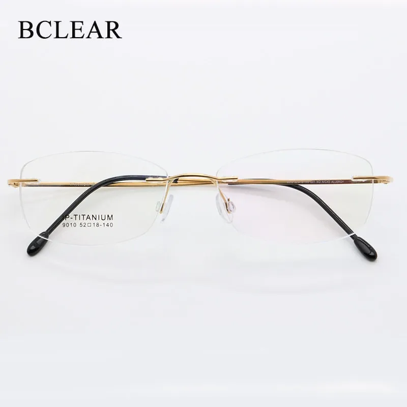 Unisex Rimless Titanium Frame Eyeglasses Customizable Lenses 9010
