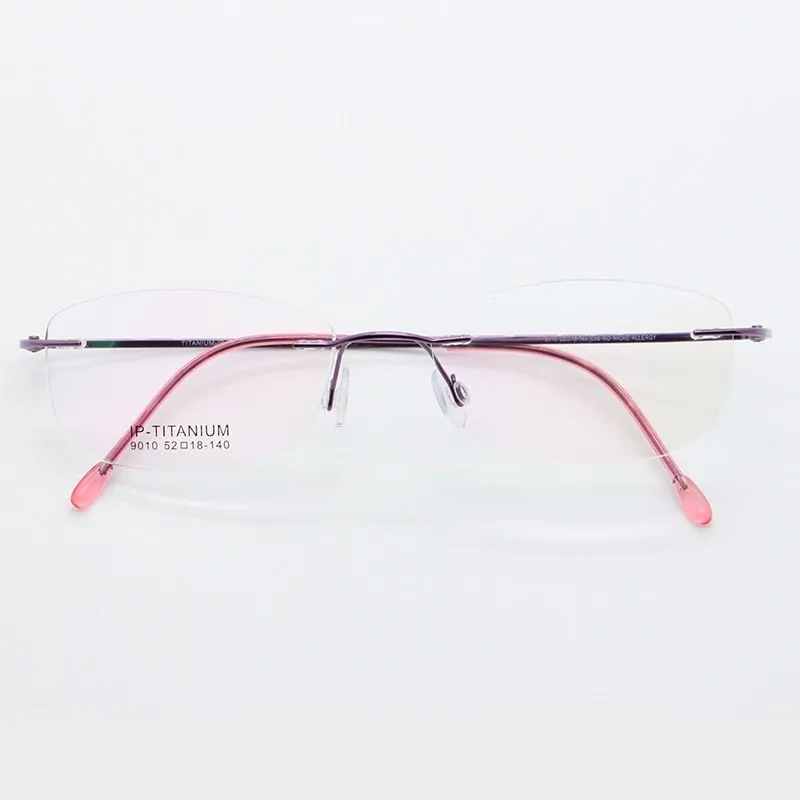 Unisex Rimless Titanium Frame Eyeglasses Customizable Lenses 9010