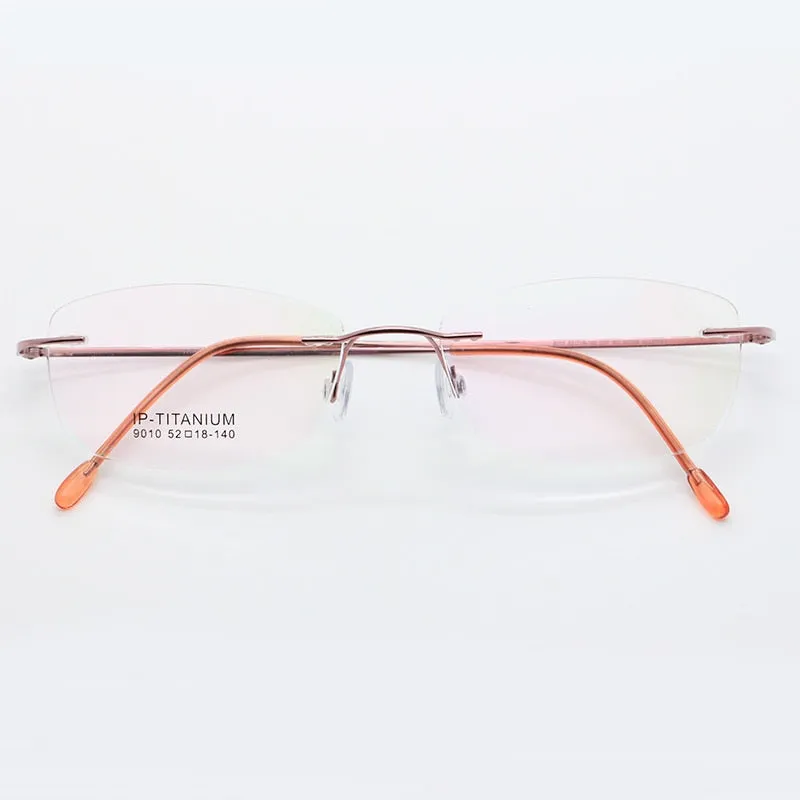 Unisex Rimless Titanium Frame Eyeglasses Customizable Lenses 9010
