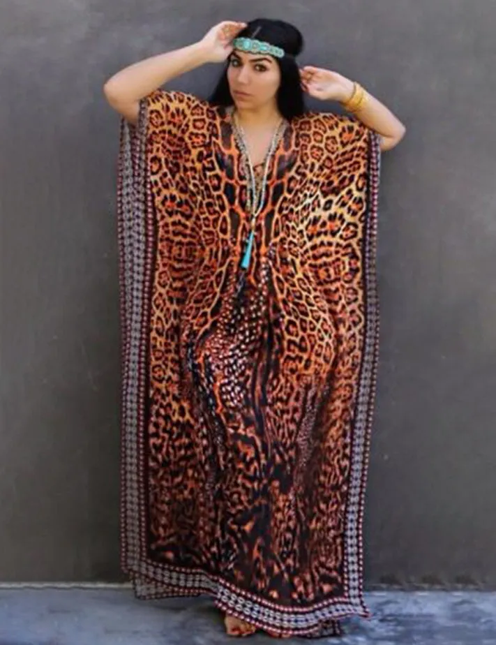 V-Neck Caftan Swimsuit Cover Up: Sexy Beach Kaftan Dress